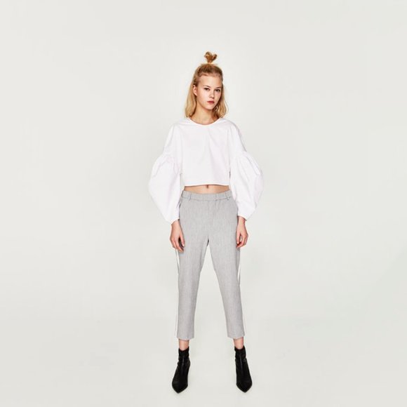 SOLD NWT Zara light grey & white stripe trousers Size S - Picture 4 of 12